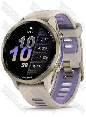 Garmin Forerunner 970 Soft Gold Titanium with French Gray Case and French Gray/Translucent Indigo Band