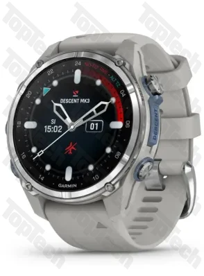 Garmin Descent Mk3 – 43 mm Stainless Steel with Fog Gray Silicone Band