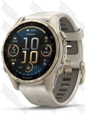 Garmin Fenix 8 43 AMOLED Sapphire, Soft Gold with Fog Gray/Dark Sandstone Silicone Band