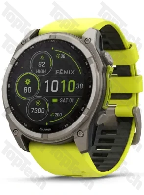 Garmin Fenix 8 51 Solar Sapphire Carbon Gray DLC Titanium with Amp Yellow/Graphite Silicone Band