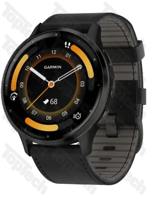 Garmin Venu 3 Slate Stainless Steel Bezel with Black Case and Leather Band