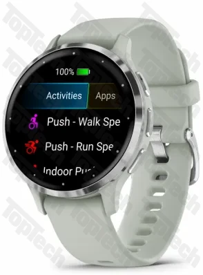 Garmin Venu 3S Silver Stainless Steel Bezel with Sage Gray Case and Silicone Band