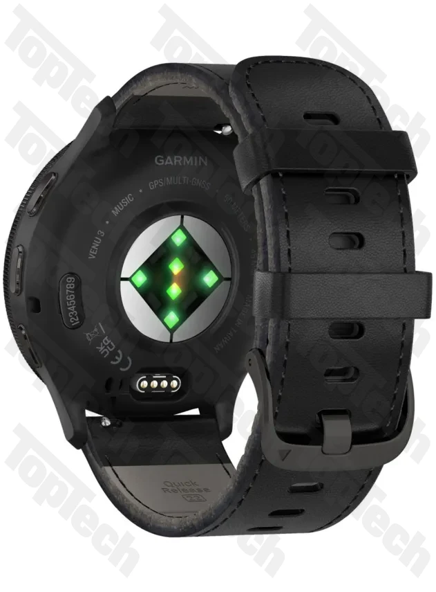Garmin Venu 3 Slate Stainless Steel Bezel with Black Case and Leather Band