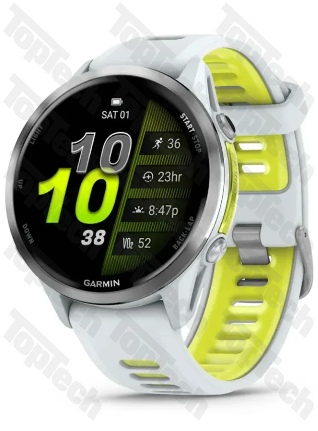 Garmin Forerunner 970 Titanium with Whitestone Case and Whitestone/Translucent Amp Yellow Band