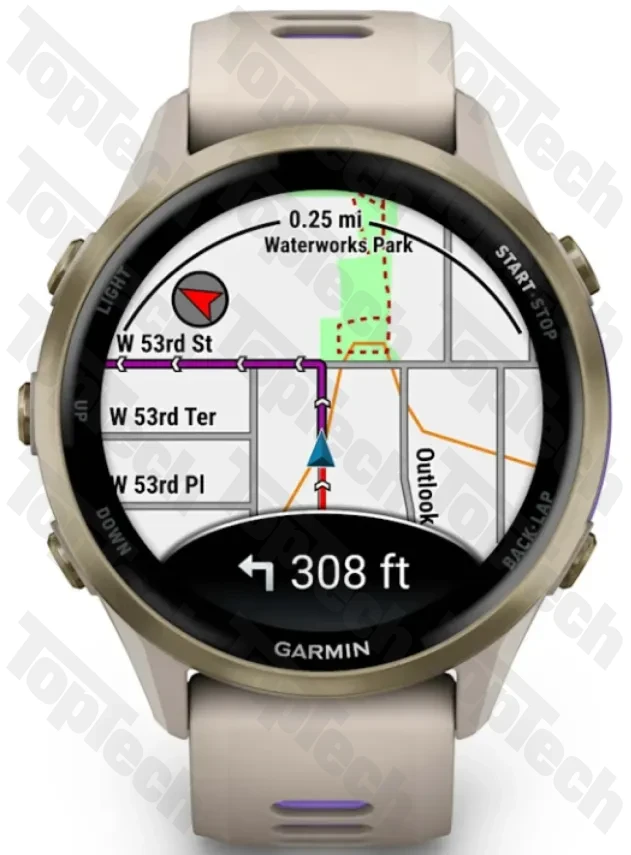 Garmin Forerunner 970 Soft Gold Titanium with French Gray Case and French Gray/Translucent Indigo Band