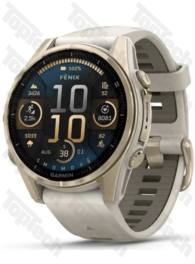 Garmin Fenix 8 43 AMOLED Sapphire, Soft Gold with Fog Gray/Dark Sandstone Silicone Band