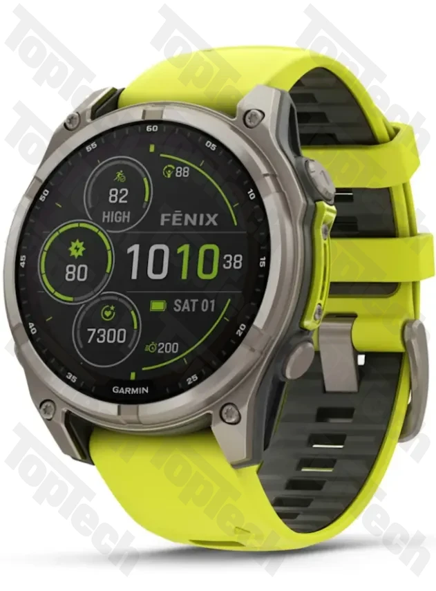 Garmin Fenix 8 47 Solar Sapphire Carbon Gray DLC Titanium with Amp Yellow/Graphite Silicone Band