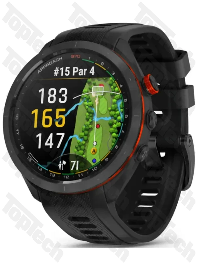 Garmin Approach S70 - 47 mm Black/Red Ceramic Bezel with Black Silicone Band Garmin Approach S70 - 47 mm Black/Red Ceramic Bezel with Black Silicone Band