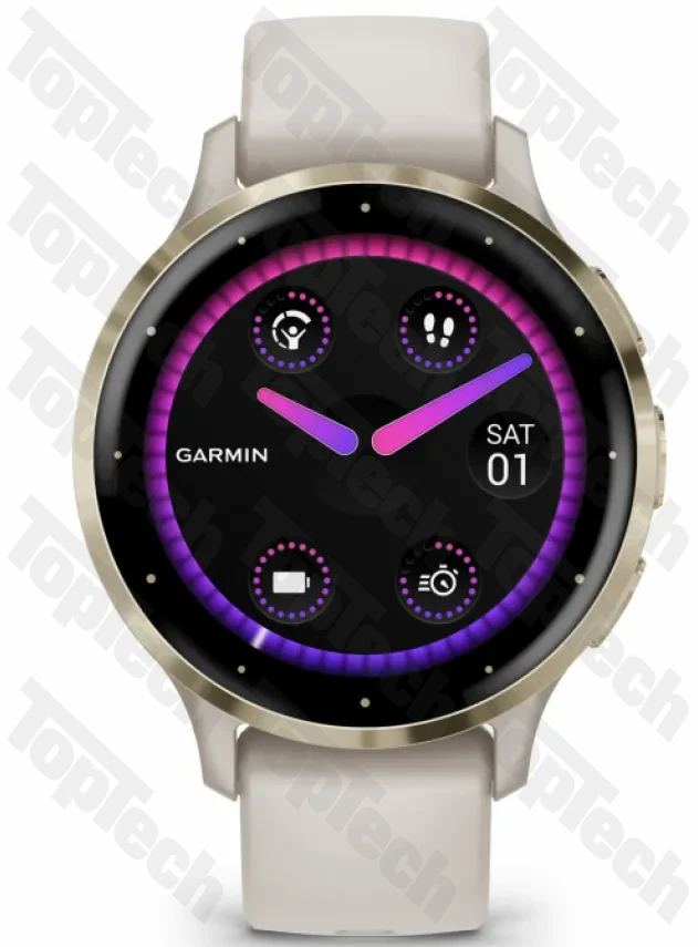 Garmin Venu 3S Soft Gold Stainless Steel Bezel with Ivory Case and Silicone Band