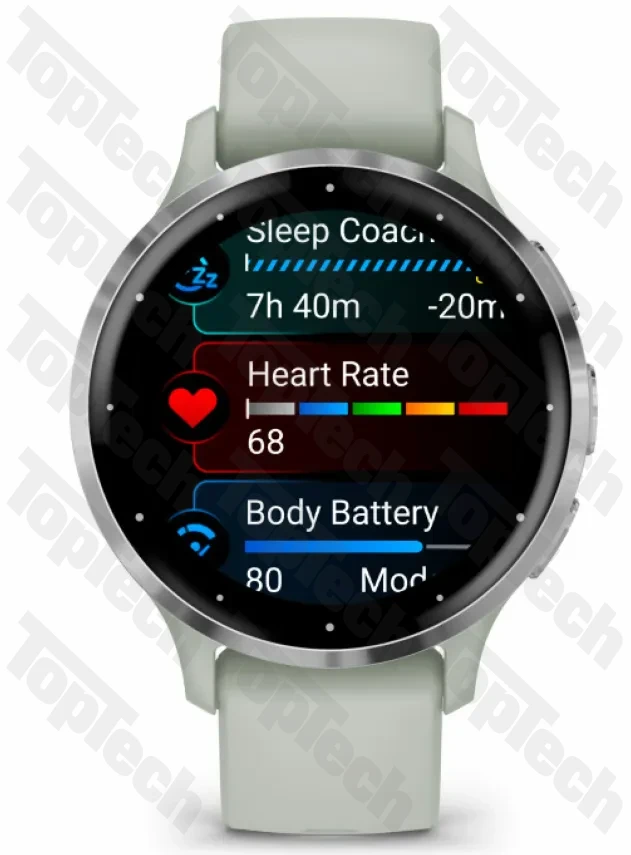 Garmin Venu 3S Silver Stainless Steel Bezel with Sage Gray Case and Silicone Band