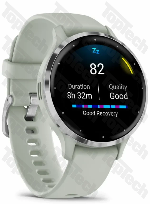 Garmin Venu 3S Silver Stainless Steel Bezel with Sage Gray Case and Silicone Band