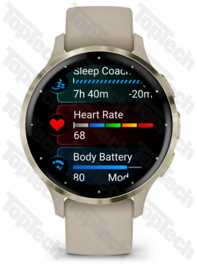 Garmin Venu 3S Soft Gold Stainless Steel Bezel with French Gray Case and Silicone Band