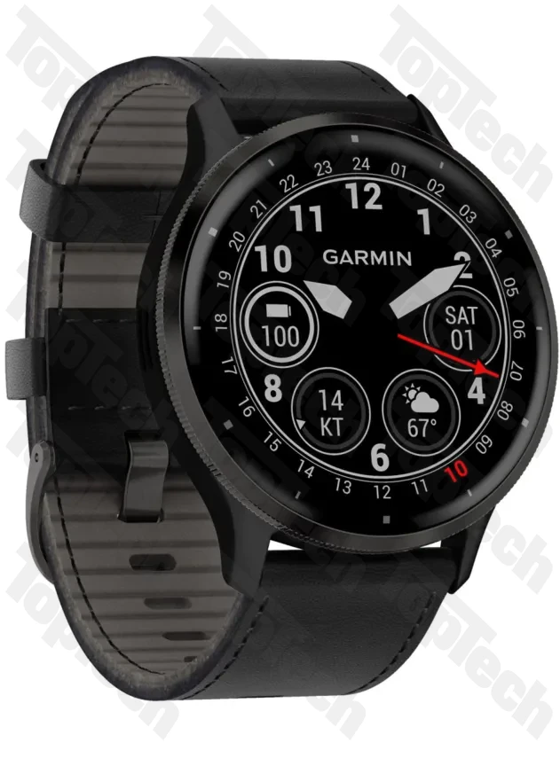 Garmin Venu 3 Slate Stainless Steel Bezel with Black Case and Leather Band