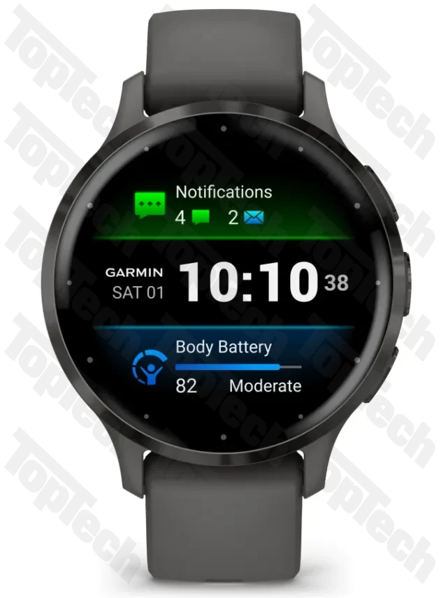 Garmin Venu 3S Slate Stainless Steel Bezel with Pebble Gray Case and Silicone Band
